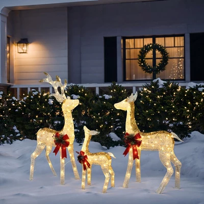 LuxenHome Lighted White & Gold Glitter Deer Family Set, Indoor/Outdoor Christmas Decoration White, Gold, Red, Green 4 LuxenHome Lighted White & Gold Glitter Deer Family Set, Indoor/Outdoor Christmas Decoration White, Gold, Red, Green - Image 4
