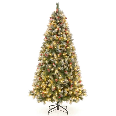 Costway 5FT/6.5FT/7.5FT Artificial Christmas Tree Hinged With 200/420/560/650 Warm LED Lights & 126/207/267/309 Red Berries 11 Costway 5FT/6.5FT/7.5FT Artificial Christmas Tree Hinged With 200/420/560/650 Warm LED Lights & 126/207/267/309 Red Berries - Image 11