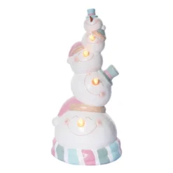 Transpac 13 Inch Holiday Stacked Pastel Snowman Figurine For Christmas Decorative Objects In Terracotta