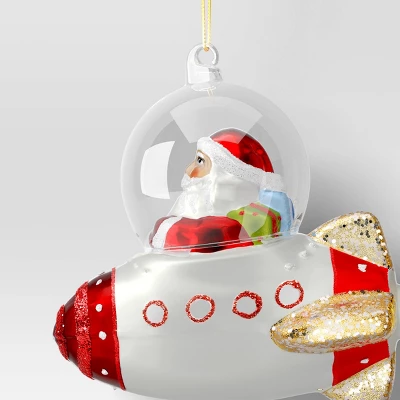 Christmas Glass Red Santa On Spaceship Ornament - Wondershop™ 2 Christmas Glass Red Santa On Spaceship Ornament - Wondershop™ - Image 2