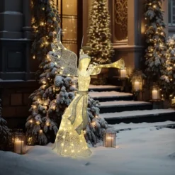 LuxenHome 5Ft Angel Playing Gold Trumpet Outdoor Holiday Decoration With Lights White, Sliver, Gold 12 LuxenHome 5Ft Angel Playing Gold Trumpet Outdoor Holiday Decoration With Lights White, Sliver, Gold -National Tree Company Store GUEST 5b8d09af 3d7a 4659 bd4e df11ede53af3
