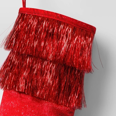 20" Christmas Tinsel Collar Stocking Red - Wondershop™ 2 20" Christmas Tinsel Collar Stocking Red - Wondershop™ - Image 2