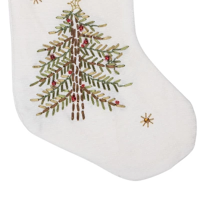 C&F Home Ribbon Decorated Green Christmas Tree On White Background With Red Velvet Cuff Stocking 20.0 Inch 2 C&F Home Ribbon Decorated Green Christmas Tree On White Background With Red Velvet Cuff Stocking 20.0 Inch - Image 2