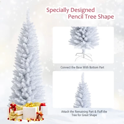 Costway 5ft Unlit Artificial Slim Pencil Christmas Tree With Metal Stand White 8 Costway 5ft Unlit Artificial Slim Pencil Christmas Tree With Metal Stand White - Image 8