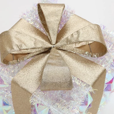LuxenHome 3-Piece Prism Gift Boxes With Gold Ribbon Holiday Decoration With Lights Multicolored, Gold, White 6 LuxenHome 3-Piece Prism Gift Boxes With Gold Ribbon Holiday Decoration With Lights Multicolored, Gold, White - Image 6