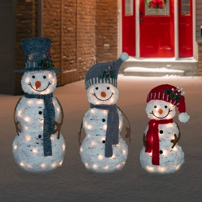 Northlight Lighted Snowman Family Outdoor Christmas Decoration - 39.5" - Warm White - Set Of 3 1 Northlight Lighted Snowman Family Outdoor Christmas Decoration - 39.5" - Warm White - Set Of 3