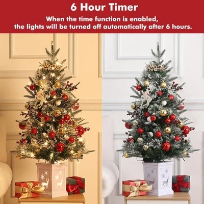 3ft Small Christmas Tree Pre-Lit Artificial Christmas Tree With 78 Led Lights, Snow Flocked Xmas Tree W/Base, Timer Function, Battery Operated 5 3ft Small Christmas Tree Pre-Lit Artificial Christmas Tree With 78 Led Lights, Snow Flocked Xmas Tree W/Base, Timer Function, Battery Operated - Image 5