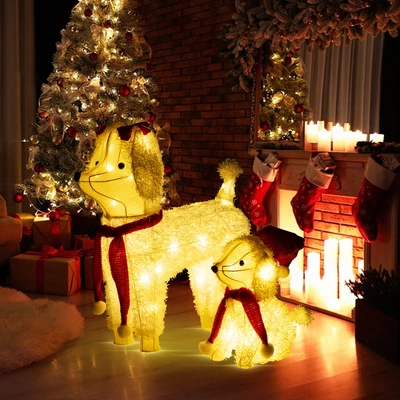 Tangkula 2-Piece Christmas Lighted Dogs 3D Xmas Light-up Cute Poodle With 60 LED Lights Red Scarves Zip Ties & Ground Stakes 9 Tangkula 2-Piece Christmas Lighted Dogs 3D Xmas Light-up Cute Poodle With 60 LED Lights Red Scarves Zip Ties & Ground Stakes - Image 9