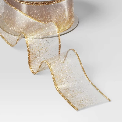 18' Christmas Modern Warmth Premium Ribbon Gold Glitter On Sheer - Wondershop™ 2 18' Christmas Modern Warmth Premium Ribbon Gold Glitter On Sheer - Wondershop™ - Image 2