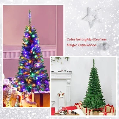 Costway 4.56.57.5ft Pre-Lit Hinged Pencil Christma Multicolor Lights 6 Costway 4.56.57.5ft Pre-Lit Hinged Pencil Christma Multicolor Lights - Image 6