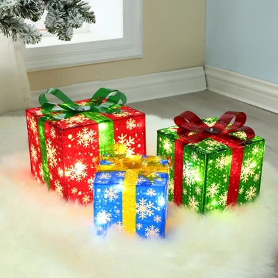 LuxenHome Set Of 3 Colored Presents Lighted Holiday Decoration Multi-Color 4 LuxenHome Set Of 3 Colored Presents Lighted Holiday Decoration Multi-Color - Image 4