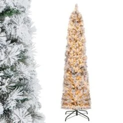 Costway 4.5 FT/6FT/7FT Pre-Lit Slim Christmas Tree Flocked Decoration With Pine Needles & Lights -National Tree Company Store GUEST 6962f562 a42d 4ce1 967b f2e59dcfae77