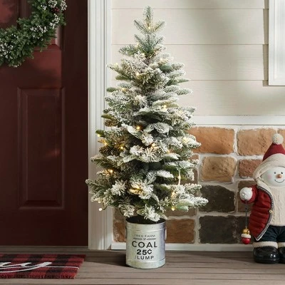 LuxenHome 4Ft Artificial Flocked Fir Christmas Tree Potted With Battery-Operated Lights Green 6 LuxenHome 4Ft Artificial Flocked Fir Christmas Tree Potted With Battery-Operated Lights Green - Image 6