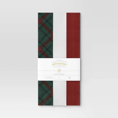 30ct Christmas Tissue Paper Green Plaid/Red/White - Wondershop™ 2 30ct Christmas Tissue Paper Green Plaid/Red/White - Wondershop™ - Image 2