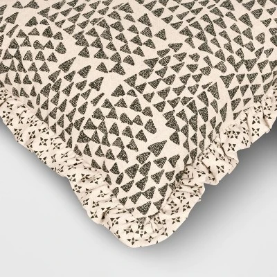 Square Block Print Reversible Pillow With Ruffle Trim Green - Threshold™ 4 Square Block Print Reversible Pillow With Ruffle Trim Green - Threshold™ - Image 4