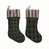 Transpac Fabric Plaid Christmas Stocking Set Of 2 Holiday Home Decorations Polyester