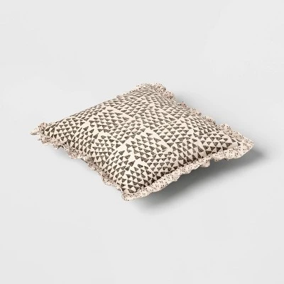 Square Block Print Reversible Pillow With Ruffle Trim Green - Threshold™ 3 Square Block Print Reversible Pillow With Ruffle Trim Green - Threshold™ - Image 3