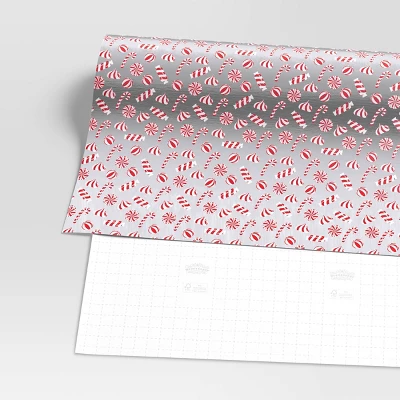 30” 25 Sq Ft Christmas Roll Wrap Red/White Candy On Silver - Wondershop™ 2 30” 25 Sq Ft Christmas Roll Wrap Red/White Candy On Silver - Wondershop™ - Image 2