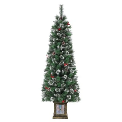 6FT Potted Christmas Tree With 140 Warm LED Lights – Artificial Outdoor Decor For Front Door, Porch, Includes Light Box, Pencil Tree 8 6FT Potted Christmas Tree With 140 Warm LED Lights – Artificial Outdoor Decor For Front Door, Porch, Includes Light Box, Pencil Tree - Image 8