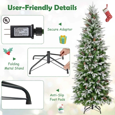 Costway 6/7.5/9 FT Flocked Christmas Tree With 671/913/1310 PE PVC Branch Tips 280/350/470 Warm White LED Lights 4 Costway 6/7.5/9 FT Flocked Christmas Tree With 671/913/1310 PE PVC Branch Tips 280/350/470 Warm White LED Lights - Image 4