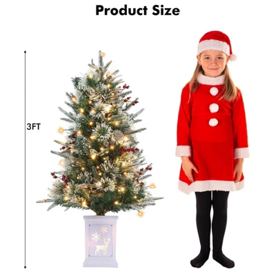 3ft Small Christmas Tree Pre-Lit Artificial Christmas Tree With 78 Led Lights, Snow Flocked Xmas Tree W/Base, Timer Function, Battery Operated 2 3ft Small Christmas Tree Pre-Lit Artificial Christmas Tree With 78 Led Lights, Snow Flocked Xmas Tree W/Base, Timer Function, Battery Operated - Image 2
