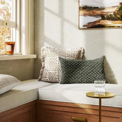 Square Block Print Reversible Pillow With Ruffle Trim Green - Threshold™ 2 Square Block Print Reversible Pillow With Ruffle Trim Green - Threshold™ - Image 2