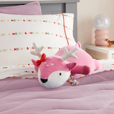 Holiday Pink Deer Weighted Plush Kids' Throw Pillow- Pillowfort™ 1 Holiday Pink Deer Weighted Plush Kids' Throw Pillow- Pillowfort™