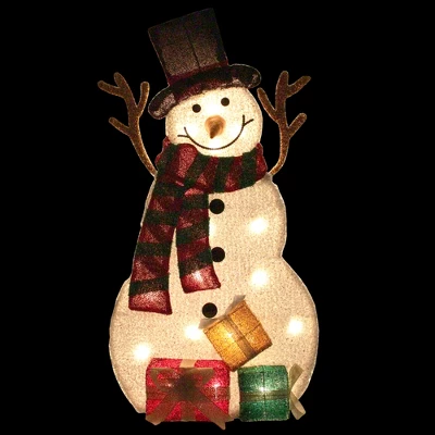 Northlight 31" Pre-Lit White And Black Snowman With Gifts Outdoor Christmas Decor 1 Northlight 31" Pre-Lit White And Black Snowman With Gifts Outdoor Christmas Decor