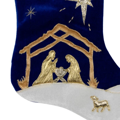 Northlight 20.5" Blue And Gold Nativity Scene Christmas Stocking With Gold Cuff 6 Northlight 20.5" Blue And Gold Nativity Scene Christmas Stocking With Gold Cuff - Image 6