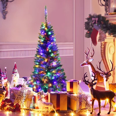 Costway 4.56.57.5ft Pre-Lit Hinged Pencil Christma Multicolor Lights 9 Costway 4.56.57.5ft Pre-Lit Hinged Pencil Christma Multicolor Lights - Image 9