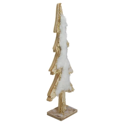 Northlight Wooden Tree With Faux Fur Christmas Decoration - 13.5" - Brown And White 3 Northlight Wooden Tree With Faux Fur Christmas Decoration - 13.5" - Brown And White - Image 3