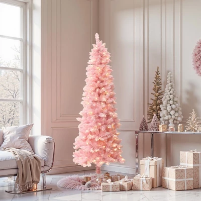 LuxenHome 6Ft Pink Pencil Artificial Tree With Warm White Lights And 8 Light Functions 6 LuxenHome 6Ft Pink Pencil Artificial Tree With Warm White Lights And 8 Light Functions - Image 6