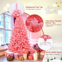 Costway 4.5/6.5/7.5 Ft Snow Flocked Hinged Artificial Christmas Tree W/ Metal Stand Pink 18 Costway 4.5/6.5/7.5 Ft Snow Flocked Hinged Artificial Christmas Tree W/ Metal Stand Pink -National Tree Company Store GUEST 837a4217 8198 47cf 8602 f14317cef3ce