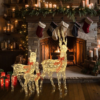 LuxenHome 3-Piece Deer Family Outdoor Holiday Decoration Set With Lights And Timer White, Red 5 LuxenHome 3-Piece Deer Family Outdoor Holiday Decoration Set With Lights And Timer White, Red - Image 5