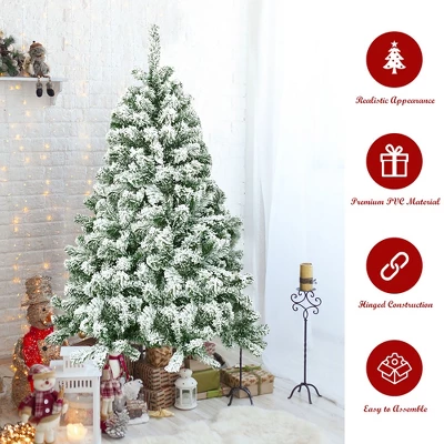 Costway 4.5FT Artificial Hinged Christmas Tree Snow Flocked Pine Tree W/400 Tips And Foldable Base 6 Costway 4.5FT Artificial Hinged Christmas Tree Snow Flocked Pine Tree W/400 Tips And Foldable Base - Image 6