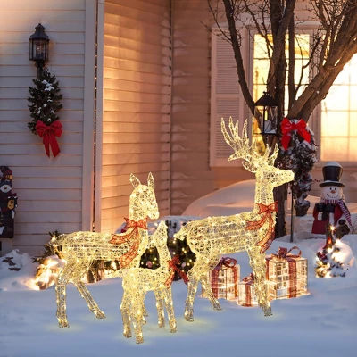 LuxenHome 3-Piece Deer Family Outdoor Holiday Decoration Set With Lights And Timer White, Red 3 LuxenHome 3-Piece Deer Family Outdoor Holiday Decoration Set With Lights And Timer White, Red - Image 3