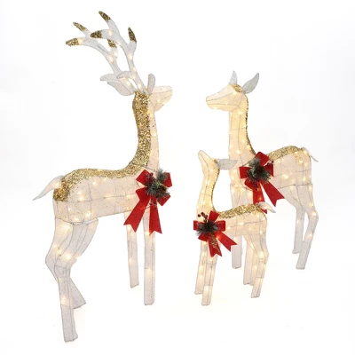 LuxenHome Lighted White & Gold Glitter Deer Family Set, Indoor/Outdoor Christmas Decoration White, Gold, Red, Green 6 LuxenHome Lighted White & Gold Glitter Deer Family Set, Indoor/Outdoor Christmas Decoration White, Gold, Red, Green - Image 6