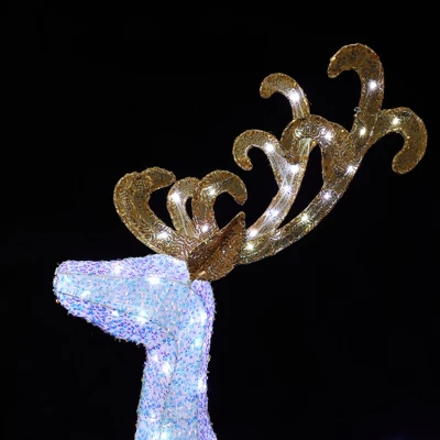 LuxenHome 2-Piece White Reindeer And Sleigh With Silver Bow And Ornaments Outdoor Holiday Decoration With Lights White, Multi, Silver, Brown 9 LuxenHome 2-Piece White Reindeer And Sleigh With Silver Bow And Ornaments Outdoor Holiday Decoration With Lights White, Multi, Silver, Brown - Image 9