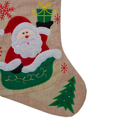 Northlight 19" Red And Green Santa Claus In Sleigh Embroidered Christmas Stocking 2 Northlight 19" Red And Green Santa Claus In Sleigh Embroidered Christmas Stocking - Image 2