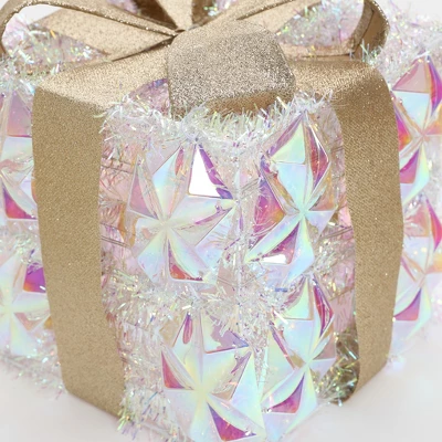 LuxenHome 3-Piece Prism Gift Boxes With Gold Ribbon Holiday Decoration With Lights Multicolored, Gold, White 7 LuxenHome 3-Piece Prism Gift Boxes With Gold Ribbon Holiday Decoration With Lights Multicolored, Gold, White - Image 7