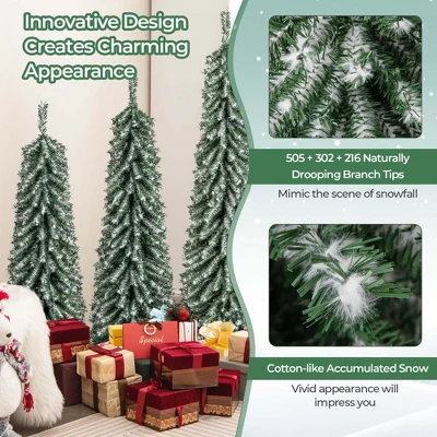 Costway 4' 5' 6' Artificial Christmas Tree Set Of 3 With Realistic Accumulated Snow 7 Costway 4' 5' 6' Artificial Christmas Tree Set Of 3 With Realistic Accumulated Snow - Image 7