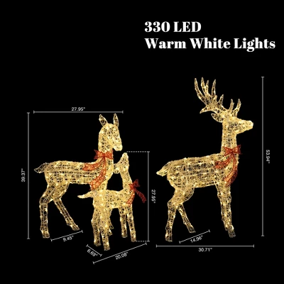 LuxenHome 3-Piece Deer Family Outdoor Holiday Decoration Set With Lights And Timer White, Red 1 LuxenHome 3-Piece Deer Family Outdoor Holiday Decoration Set With Lights And Timer White, Red