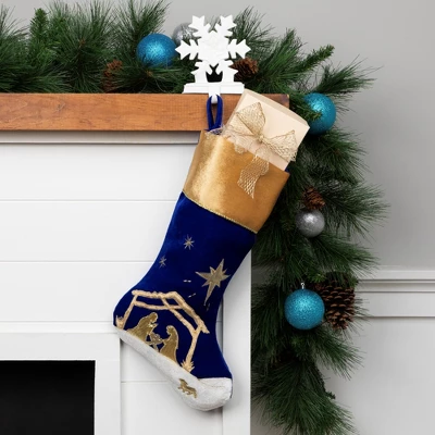 Northlight 20.5" Blue And Gold Nativity Scene Christmas Stocking With Gold Cuff 1 Northlight 20.5" Blue And Gold Nativity Scene Christmas Stocking With Gold Cuff