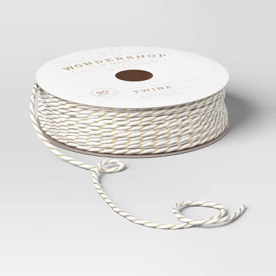 90' Christmas Fabric Ribbon Gold/White Striped Twine - Wondershop™ 2 90' Christmas Fabric Ribbon Gold/White Striped Twine - Wondershop™ - Image 2
