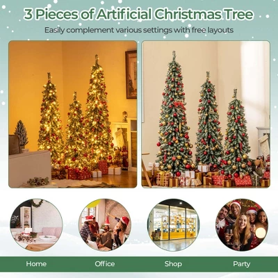 Costway 4' 5' 6' Artificial Christmas Tree Set Of 3 With Realistic Accumulated Snow 6 Costway 4' 5' 6' Artificial Christmas Tree Set Of 3 With Realistic Accumulated Snow - Image 6