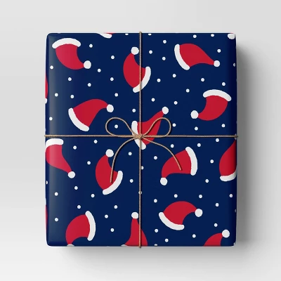 30" 50 Sq Ft Christmas Roll Wrap Santa Hats On Navy - Wondershop™ 1 30" 50 Sq Ft Christmas Roll Wrap Santa Hats On Navy - Wondershop™