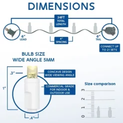 Novelty Lights 34 Feet 100 Light LED Christmas Lights White Wire, Connectable Mini String, Indoor/Outdoor, Commercial Grade, UL Listed