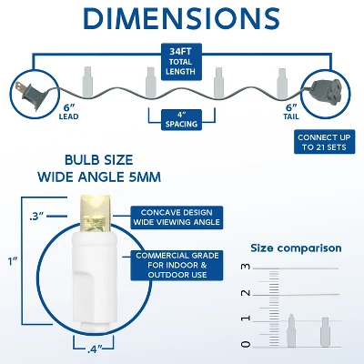 Novelty Lights 34 Feet 100 Light LED Christmas Lights White Wire, Connectable Mini String, Indoor/Outdoor, Commercial Grade, UL Listed 1 Novelty Lights 34 Feet 100 Light LED Christmas Lights White Wire, Connectable Mini String, Indoor/Outdoor, Commercial Grade, UL Listed