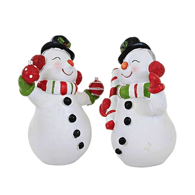 Transpac 6.25 In Happy Snowman Christmas Figurine Set , Christmas Decor Christmas Candy Cane Coal Buttons (2PC) 2 Transpac 6.25 In Happy Snowman Christmas Figurine Set , Christmas Decor Christmas Candy Cane Coal Buttons (2PC) - Image 2