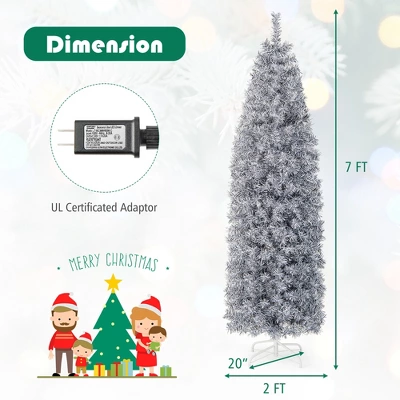Costway 7 FT Pre-Lit Christmas Tree Hinged Slim Pencil W/ 350 LED Lights 670 Branch Tips 3 Costway 7 FT Pre-Lit Christmas Tree Hinged Slim Pencil W/ 350 LED Lights 670 Branch Tips - Image 3